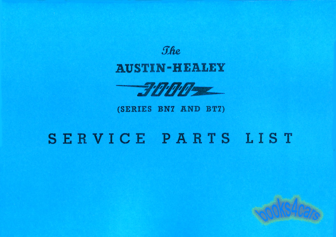 59-62 3000 Parts Manual for early Austin Healey 3000's BN7/BT7